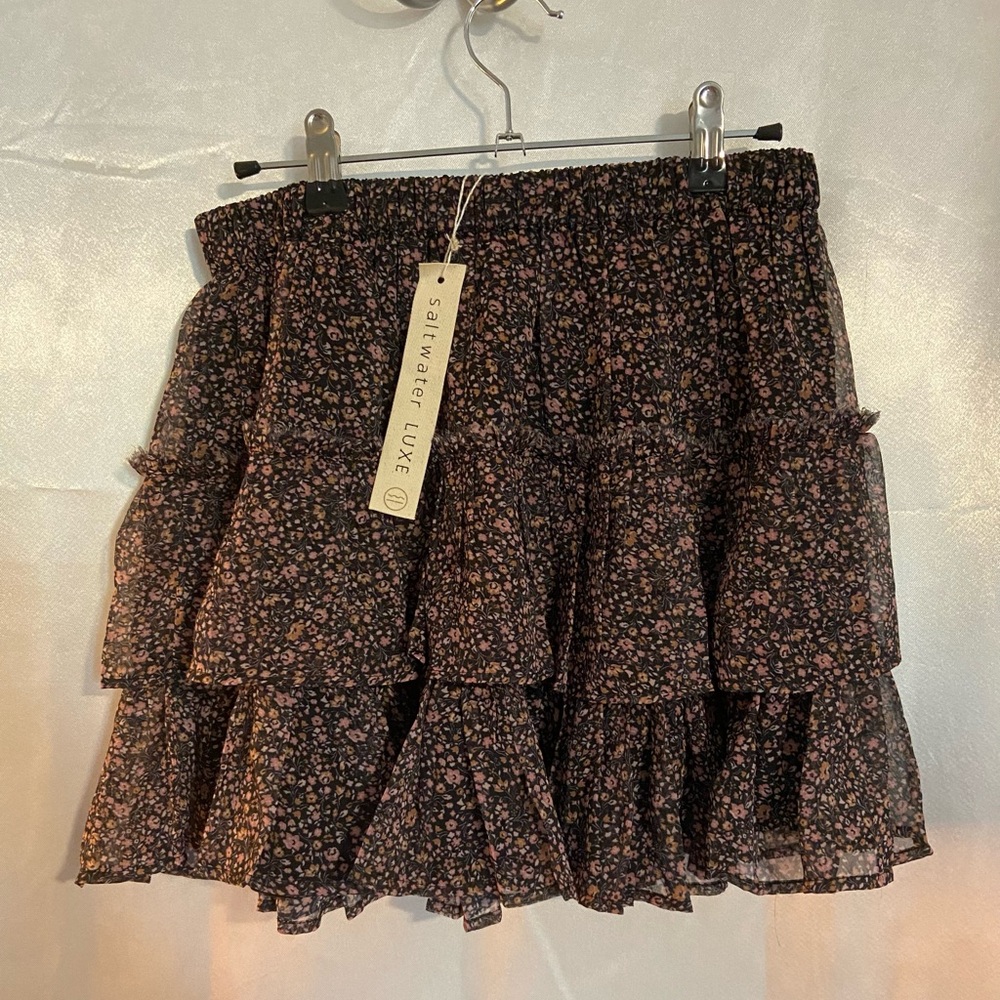 saltwater LUXE Floral Ruffled Mini Skirt - Mauve Pink Mix